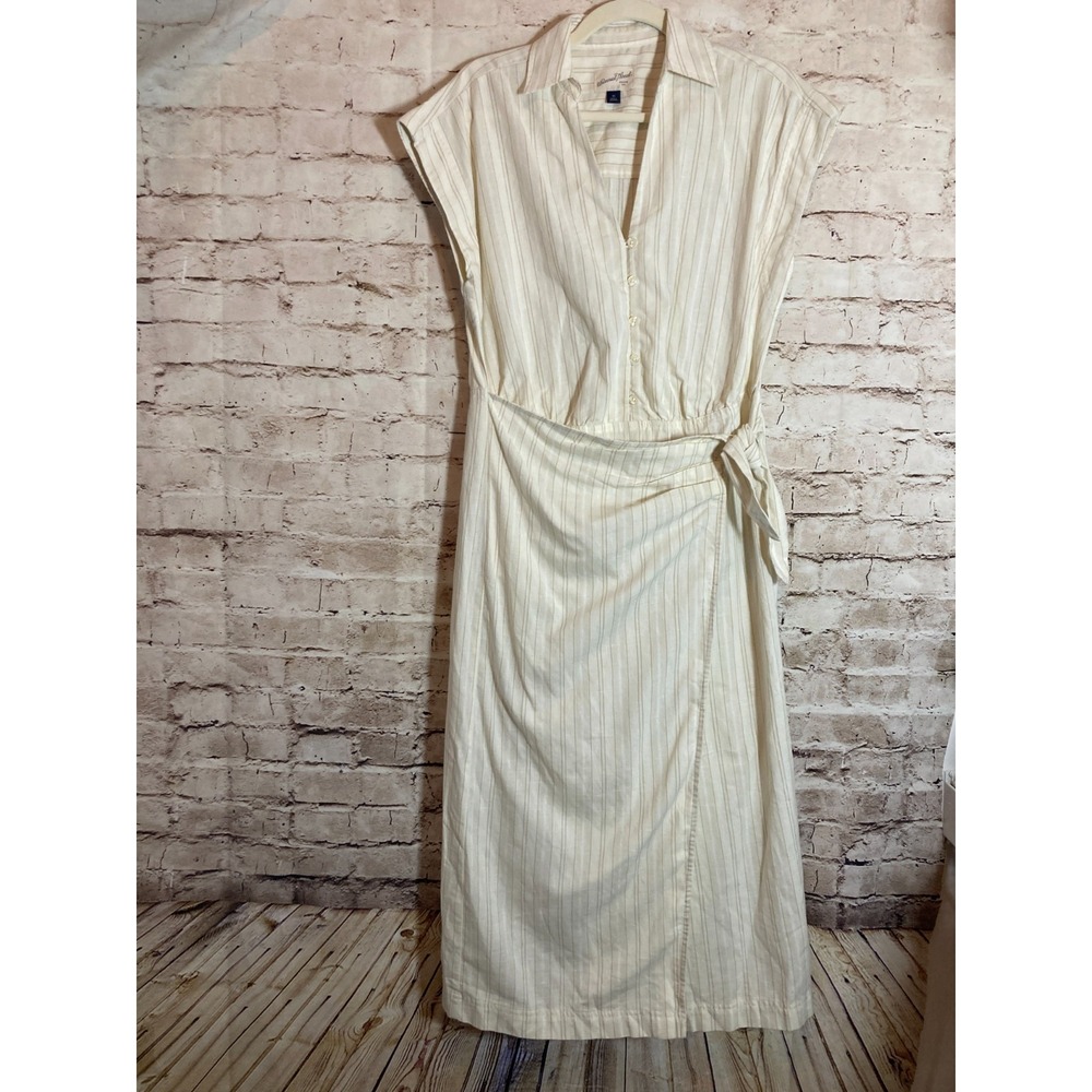 Universal Thread Shirt Dress Womens XS Beige Striped Midi Lagom Tie Side Beachy